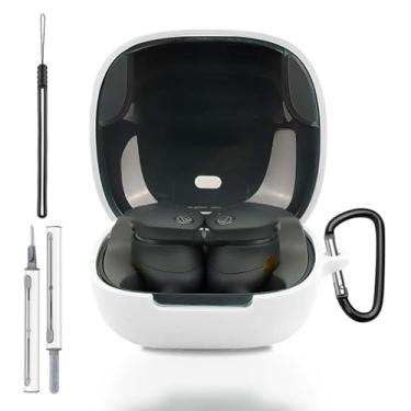 Imagem de Capa para Audio Technica ATH-CKS50TW2, capa protetora completa de silicone para Audio Technica ATH-CKS50TW2, com chaveiro, cordão e kit de limpeza, LED frontal visível, branco
