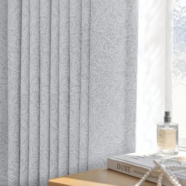 Imagem de Metro Parlor Cortinas blackout florais cinza 213 cm de comprimento para quarto, cortinas de flores vintage francesas para escurecimento da sala de estar, cortinas de janela com ilhós cinza com