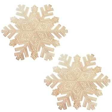 Imagem de Conjunto de 2 jogos americanos de floco de neve, decorações de Natal, redondo, vinil, metálico, tapetes de mesa decorativos antiderrapantes para Natal, inverno, férias, jantar, festa, decoração de