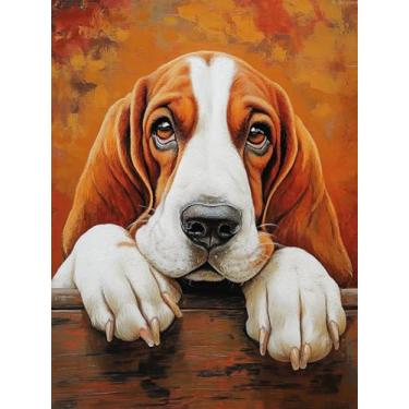 Imagem de YL Mainland Basset Hound Dog 5D Diamond Art Full Drill Kits de pintura de diamante para adultos iniciantes, artesanato DIY para relaxamento e decoração de parede de casa 30 x 40 cm