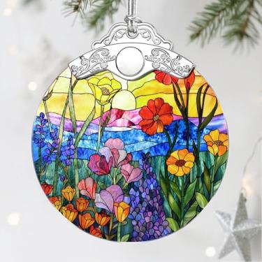 Imagem de Enfeite de vitral, enfeites de Natal de flores silvestres, decorações de Natal para árvores, enfeites de férias, presentes temáticos de flores, presentes de festa, ideias de presentes e presentes de