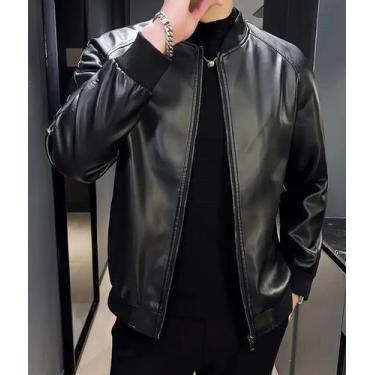Imagem de Jaqueta de Couro Masculina Lisa gola bomber  Proteção, Estilo e Versat