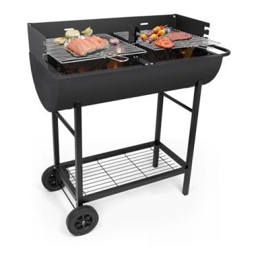 Imagem de HALNYHYFD Grelha de barril de carvão, grande grelha de aço inoxidável para quintal, acampamento, piquenique e festa