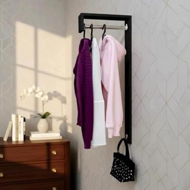 Imagem de Cabideiro de Parede "J" Arara Camiseiro Porta Bolsas Preto Laca