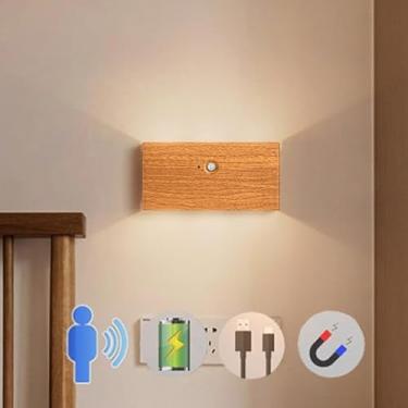 Imagem de Luminária de parede LED recarregável com sensor de movimento, arandela de parede interna com bateria recarregável, luminária de parede de acrílico de alumínio para cima e para baixo, luminár