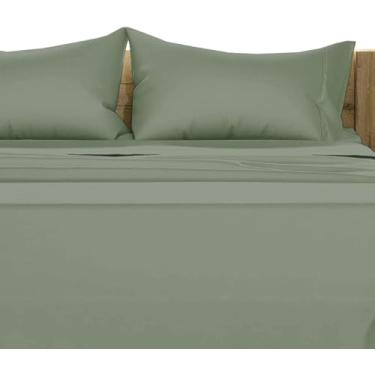 Imagem de Conjunto de lençóis de luxo 4 peças premium de qualidade de hotel, macio e macio, tamanho Queen - bolso profundo de 45,7 cm 100% algodão egípcio 800 fios - Sálvia lisa