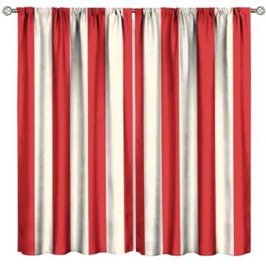 Imagem de Cortina listrada, estampa de cortina listrada vintage vermelha e branca, cortina blackout para decoração de quarto e sala de estar, conjunto de 2 painéis, tamanho total 213 cm L x 213 cm C