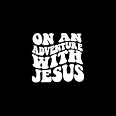 Imagem de PrimeBazar Adesivo de vinil On an Adventure with Jesus – Decalque de para-choque cristão para carro, caminhão, SUV, van, laptop ou janela – Adesivo retrô Groovy Faith à prova d'água para uso interno e