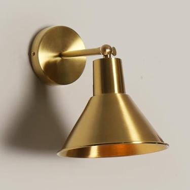 Imagem de Luminária de parede clássica de latão, luminária de parede luxuosa de latão escovado, luminária de leitura de cabeceira dourada ajustável de 180° para cima e para baixo, arandelas de parede