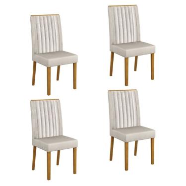 Imagem de Conjunto 4 Cadeiras para Sala de Jantar Pés em Madeira Maciça Mari Palha