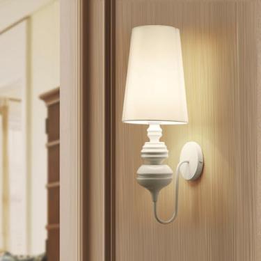 Imagem de Luminária de parede vintage para interior, estilo fazenda, retrô, com fiação, para leitura de quarto, com abajur de tecido em formato de barril, luminária de parede rústica de ferro estilo a