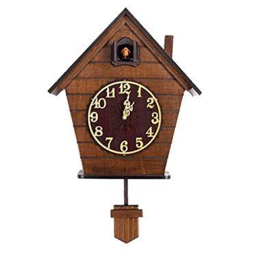 Imagem de CUTPOIY Relógio de parede vintage de madeira criativo cuco relógio de parede com pêndulo antigo para decoração de sala de estar e sala de jantar