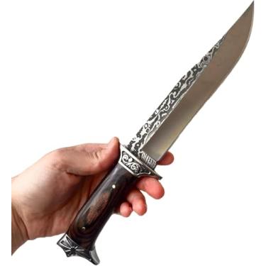 Imagem de Faca Artesanal de Aço Inoxidável com Cabo de Madeira, Lâmina 18cm, Bainha de Luxo, Ideal para Churrasco, Camping, Caça, Pesca, Comprimento Total 30,5cm, Modelo SA42