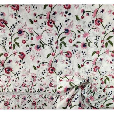 Imagem de Tecido 100% algodão estampado à mão por The Yard PRECUT 1 jarda 44 polegadas de largura para confecção de vestidos e artesanato – Tecido acolchoado macio para costura (estampa floral rosa bebê azul, 1