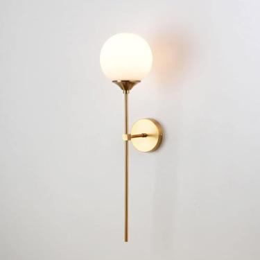 Imagem de Luminária De Parede Globo Arandela De Parede De Latão Iluminação Lâmpada De Parede De Bola De Vidro Branco Abajur De Parede Arandelas De Parede De Cobre Luzes De Montagem De Parede Modernas