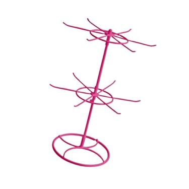 Imagem de Dynwave Expositor de joias, cabide de joias, suporte de exposição de brincos de 2 camadas, suporte de colar para chaveiros de loja de shopping, Rosa