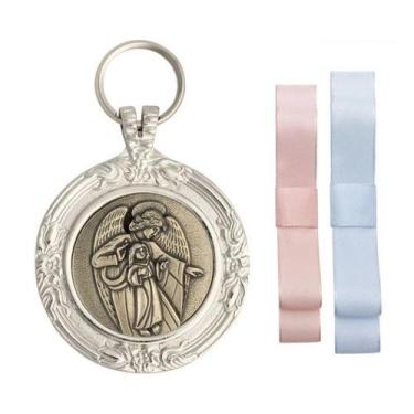Imagem de Lembrança Medalhão de Berço Anjo da Guarda Prateado - FORNECEDOR 12
