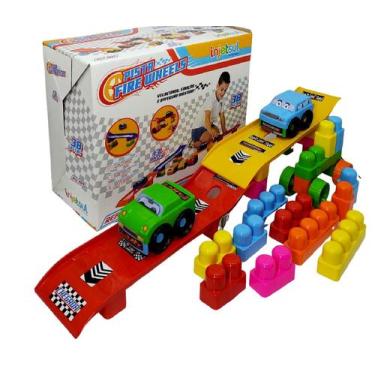 Imagem de Pista Carro Fire Wheels 38 Peças Blocos Montar Encaixar Grande Alta Qu