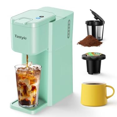 Imagem de Tastyle Mini cafeteira quente e gelada, tamanhos de cerveja K-Cup e moída 170-300 ml com livro de receitas para casa, viagem, caravana, escritório e quarto, menta