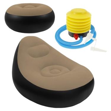 Imagem de Cadeira inflável com sofá inflável portátil otomano com superfície flocada Cadeira de ar inflável confortável para sala de estar interna quarto acampamento ao ar livre piquenique praia (café, 1 pacote