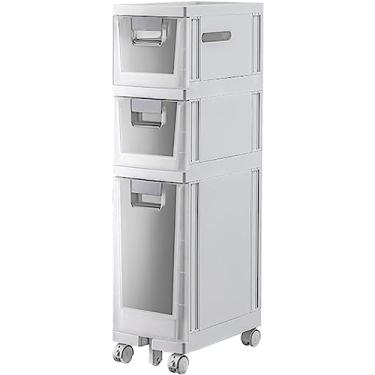 Imagem de Armário de armazenamento de piso de banheiro de 2/3/4 camadas, torre de armazenamento de vaso sanitário fino com gavetas e rodízios de plástico, armazenamento de papel higiênico para banheiro, quarto,