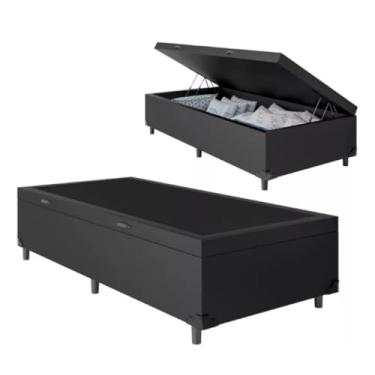 Imagem de Cama Báu Box Base Solteiro Corino Preto, RC. 188x88 com Pistão a Gás.