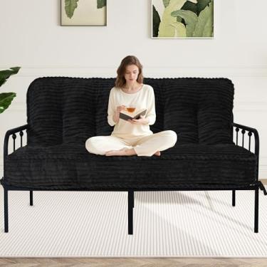 Imagem de KOZIDO Colchão futon de 20 cm, tamanho casal, futons extragrosso, sofá-cama, colchão japonês dobrável para adultos, tapetes dobráveis e enchimento de espuma desfiada (moldura não incluída), preto