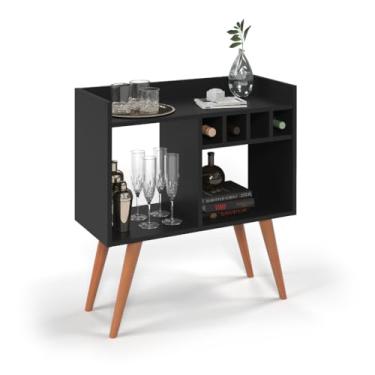 Imagem de Aparador Bar Rubi Retro Com Adega Industrial Buffet Café Cantinho Pés Palito (PRETO)