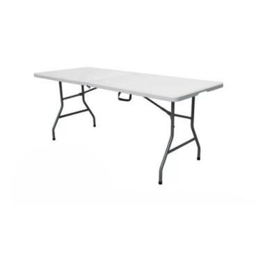 Imagem de Mesa Dobrável Vira Maleta com Alça Portátil 1.80m Camping Pesca Jardim Área Externa Interna (Branca)