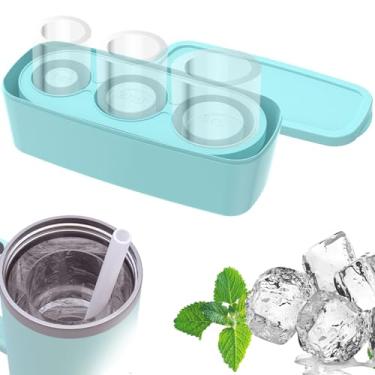 Imagem de Bandejas de gelo para copos Stanley de silicone com 3 cilindros vazados para cubos de gelo com tampa para copos de 850 a 1,134 g, molde de gelo Stanley fácil de liberar para coquetéis gelados, uísque