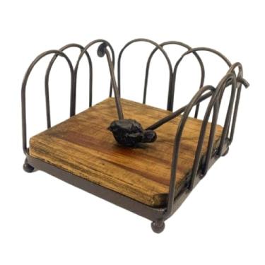 Imagem de Porta Guardanapo Quadrado Pequeno Passarinho Ferro Marrom Mesa Decoração