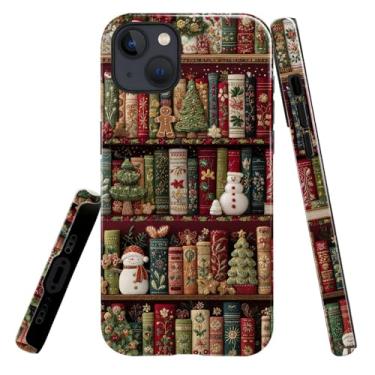 Imagem de heindiy Compatível com iPhone 15 Plus, capa brilhante, proteção total, à prova de choque, anti-arranhões, capa de TPU, capas para homem, mulher, estante, livros, árvore de Natal, boneco de neve