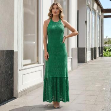 Imagem de Vestido Longo Tricot Renda Sem Manga - Vitrine Collection, Verde, U