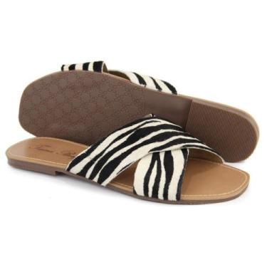 Imagem de sandalia rasteira feminina animal print bico quadrado - taina bergamo,