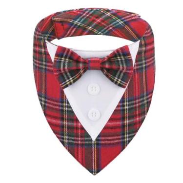 Imagem de Bandana de smoking para cães ADOGGYGO, gravata borboleta xadrez vermel