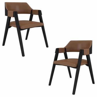 Imagem de Kit 2 Cadeiras Sala de Jantar e Jogos Carteados Madeira Maciça Poker Pu Caramelo/Preto G42 - Gran Belo