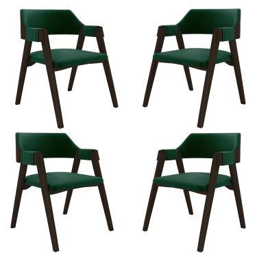 Imagem de Kit 4 Cadeiras Sala de Jantar e Jogos Carteados Madeira Maciça Poker Veludo Verde/Capuccino G42 - Gran Belo