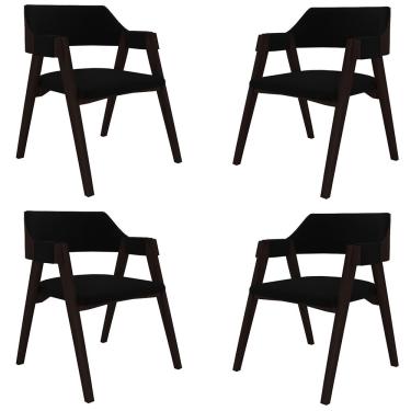 Imagem de Kit 4 Cadeiras Sala de Jantar e Jogos Carteados Madeira Maciça Poker Veludo Preto/Tabaco G42 - Gran Belo