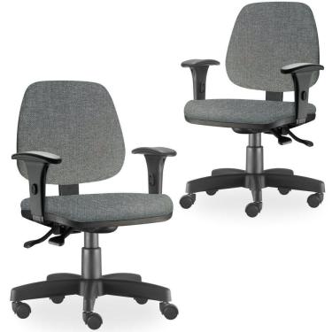 Imagem de Kit 02 Cadeiras de Escritório Giratória Executiva Ergonômica Job L02 Linho Cinza Escuro - Lyam Decor