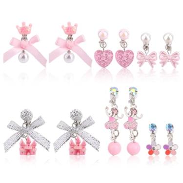 Imagem de 6 Pares Brincos de Pressão, Coloridos Brincos Pressão Sem Furos Resina Sem Furos para Acessórios Joias Princesa (Pingente de Castelo)