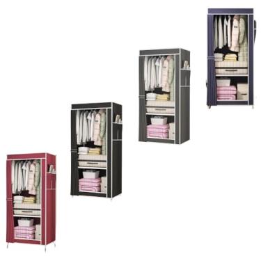 Imagem de Guarda-Roupa Casal de Tecido com Prateleiras e Cabideiro | Estrutura Metálica, Fechamento com Zíper, Montagem Fácil (S09-ALEATORIO)