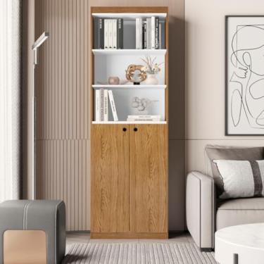 Imagem de Armário Organizador com 5 Prateleiras e 2 Portas Luxo | Estante Multiuso para Quarto, Escritório e Sala (Nature/Branco)