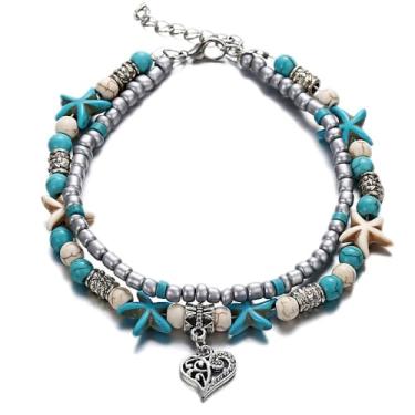 Imagem de Kysin Chiys 2 peças de pulseiras trançadas com contas CCB com pingente de tartaruga turquesa boêmia, cordão ajustável para mulheres, verão, praia, férias, joias, adjustable, Pedra, Sem Pedra Preciosa