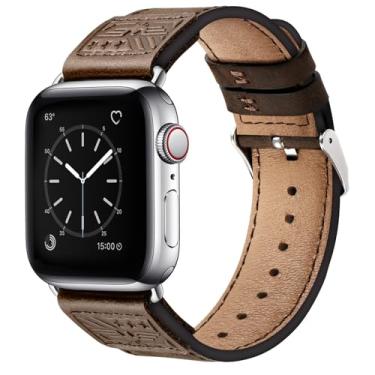 Imagem de SUNFWR Pulseiras de couro compatíveis com Apple Watch Ultra 3 2 1, SE3 2 1, séries 11 10, 9, 8, 7, 6, 5, 4, 3, 2 e 1 de 42 mm (séries 3 2 1) de 44 mm, 45 mm, 46 mm, 49 mm, 42 mm, 49 mm, SE3 2 e 1