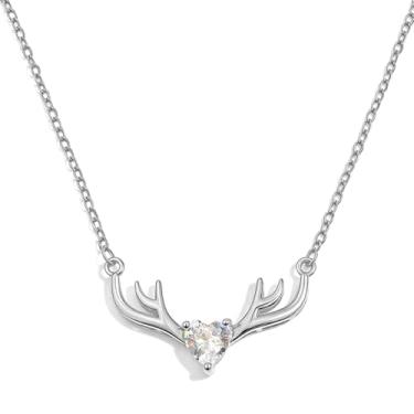 Imagem de Colar com pingente de coração de veado de Natal com pingente de rena e chifres de rena, gargantilha moderna de zircônia cúbica para mulheres, inverno, Natal, Ano Novo, joias decorativas para presente