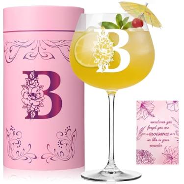 Imagem de Physkoa Taça de vinho inicial personalizada para mulheres - copo monograma com haste de 590 ml, presente gravado personalizado para mãe, esposa, amiga, ela - aniversário, dia das mães, presente para