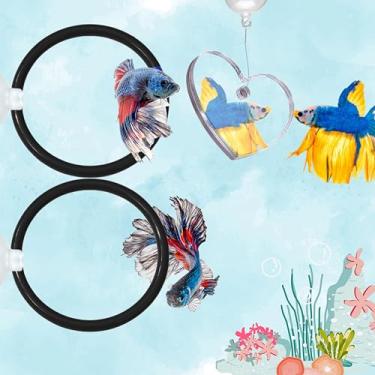 Imagem de Anel Betta e Brinquedo Espelho para Aquário, 2 peças de Brinquedos de Enriquecimento de Anel Betta, Espelhos Flutuantes para Exercícios para Tanques de Peixes e Anéis de Alimentação de Treinamento