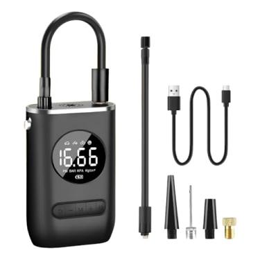 Imagem de Calibrador Digital Compressor Bomba De Ar Portátil com Lanterna LED para Encher Pneus de Carro, Moto, Bicicleta, Bike, Bola e Piscina Inflável Premium