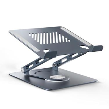 Imagem de jumper Suporte de laptop ajustável para mesa e jogos, suporte ergonômico com base rotativa de 360°, suporte dobrável para notebook e mesa de mesa, mais laptops de 10 a 17 polegadas, prata