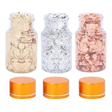 Imagem de Flocos de resina dourada de folha de ouro 3 pçs, arte de unhas diy imitação flocos de folha de ouro imitação de flocos de folha metálica dourada conjunto para joias de resina fazer unhas pintura arte